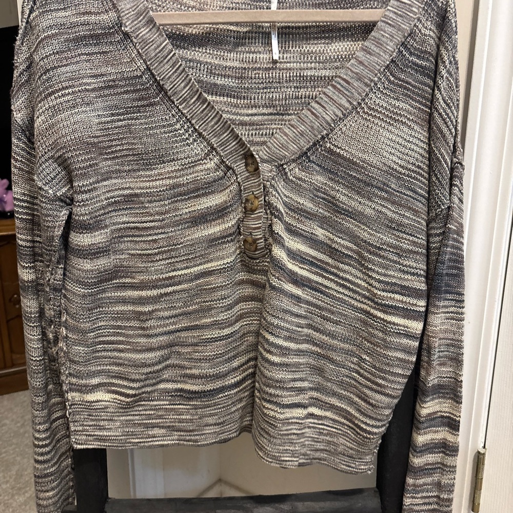 Free People Mercury Henley V-Neck Sweater with Button Detail